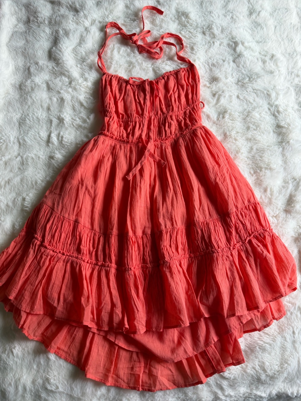 Free People Coral Halter Tiered Dress